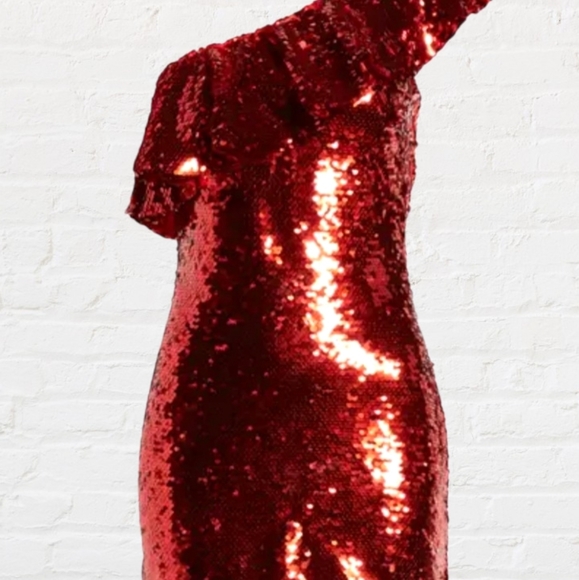 Leith Red Sequin Ruffle One Shoulder Dress - Picture 9 of 16